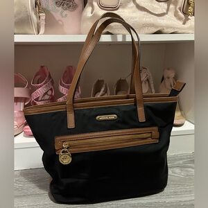 Michael Kors Black Tote Bag with Brown Trim